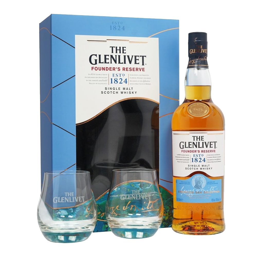 glenlivet-with-glass.png Glenlivet Founder’s Reserve 75cl with Glass - Image 1