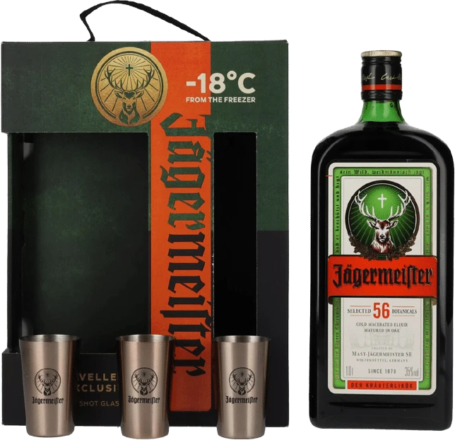 Jägermeister Liqueur 1L Giftbox with 3 Shot Glasses - Image 1