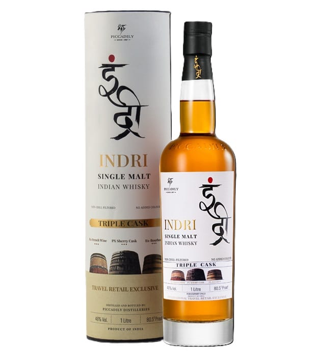 Indri Single Malt Triple Cask Indian Whisky 1L - Image 1