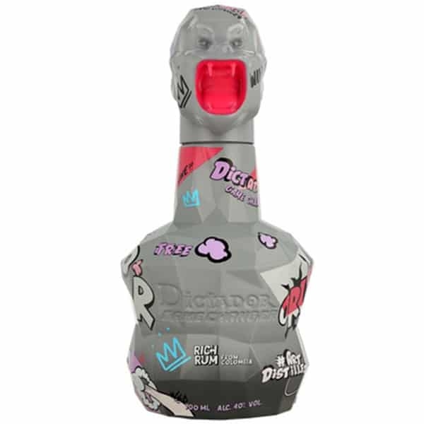 Dictador Game Changer Rum 70 cl bottle shaped like a gorilla head with colorful graffiti-style designs